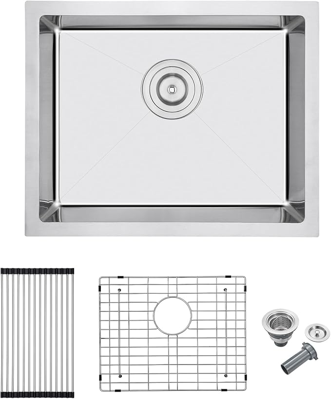 MENATT 20x16 Inch Undermount Kitchen Sink, 18 Gauge 304 Stainless Steel Single Bowl with R10 Corner, Roll-up Drying Rack & Bottom Grid Mat, 9" Deep Compact Sink for Small Kitchen, Bar, Prep Station