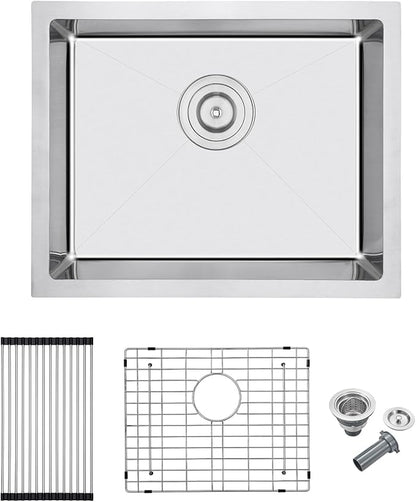 MENATT 20x16 Inch Undermount Kitchen Sink, 18 Gauge 304 Stainless Steel Single Bowl with R10 Corner, Roll-up Drying Rack & Bottom Grid Mat, 9" Deep Compact Sink for Small Kitchen, Bar, Prep Station