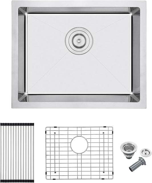 MENATT 20x16 Inch Undermount Kitchen Sink, 18 Gauge 304 Stainless Steel Single Bowl with R10 Corner, Roll-up Drying Rack & Bottom Grid Mat, 9" Deep Compact Sink for Small Kitchen, Bar, Prep Station