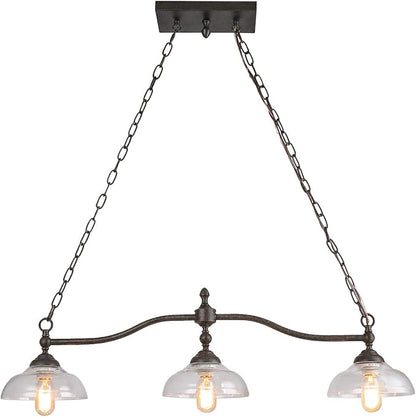 LOG BARN Dining Room Light Fixture Hanging, Farmhouse Chandelier in Rustic Black Metal with Clear Glass Shades, Adjustable Chains, Pendant for Kitchen Island