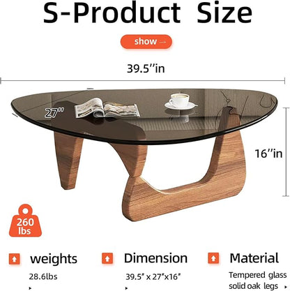 Mid Century Modern Glass Coffee Table, Coffee Table for Living Room, Noguchi Coffee Tables,Suitable for Bedroom Living Room Reception Office Tables (Walnut/Grey, ML)