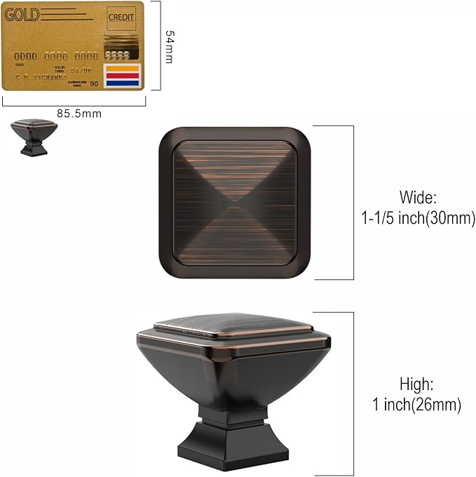 Amerdeco 10 Pack Oil Rubbed Bronze Square Kitchen Cabinet Knobs Cabinet Hardware Single Hole Cabinet Pulls Gold Drawer Knobs and Pulls for Bathroom Cabinets ZH0019