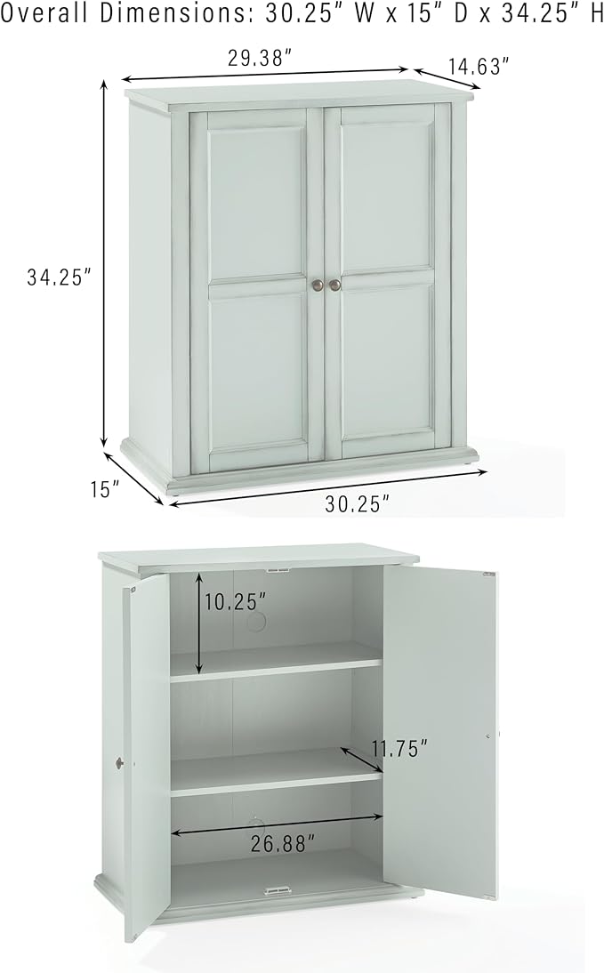 Crosley Furniture Holbrook Traditional Stackable Kitchen Storage Pantry, Accent Cabinet, Bathroom Storage, Distressed Seafoam Blue