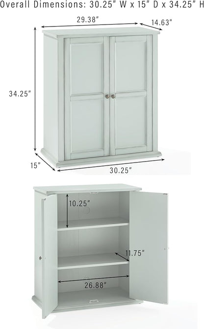 Crosley Furniture Holbrook Traditional Stackable Kitchen Storage Pantry, Accent Cabinet, Bathroom Storage, Distressed Seafoam Blue