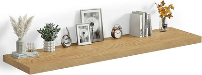 Heimlove 12 Inch Deep Floating Shelves, 55 x 12 inches Long Wall Shelf, Large Extra Display Shelf & Storage Shelf, Rustic Wood Wall Shelves for Fireplace Mantel, Set of 1(Oak)