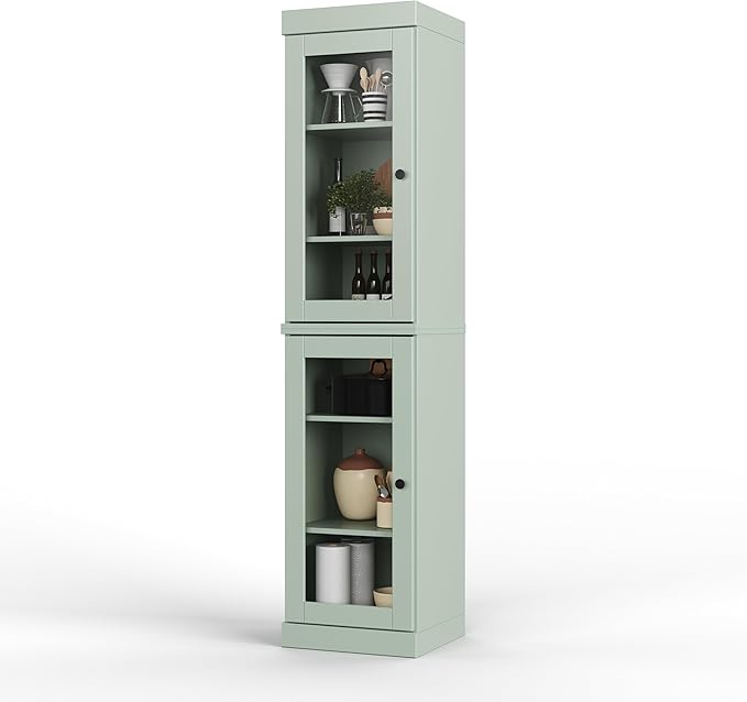 Palace Imports Solid Wood Kitchen Pantry Cabinet w/Glass Doors - Narrow Storage Cabinet - 16.5" Wide x 71.5" Tall - Sage, Adjustable Shelves, 100% Eco-Friendly Wood, Modular Cabinets