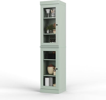 Palace Imports Solid Wood Kitchen Pantry Cabinet w/Glass Doors - Narrow Storage Cabinet - 16.5" Wide x 71.5" Tall - Sage, Adjustable Shelves, 100% Eco-Friendly Wood, Modular Cabinets