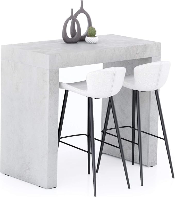 Mobili Fiver Evolution Tall Kitchen Bar Table Made in Italy | Space Saving, Counter Height Table for 4 | Modern Breakfast Bar Counter Top w/Cable Holder | Concrete Grey Effect | 47,2 in x 23,6" in