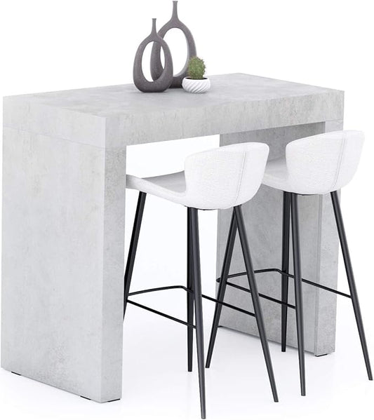 Mobili Fiver Evolution Tall Kitchen Bar Table Made in Italy | Space Saving, Counter Height Table for 4 | Modern Breakfast Bar Counter Top w/Cable Holder | Concrete Grey Effect | 47,2 in x 23,6" in