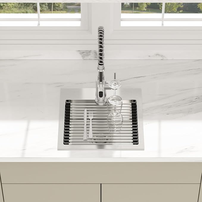 15 Inch Drop In Kitchen Sink - Beslend ADA 6 Inch Depth 15x15 Drop In Worksation Sink Topmount Stainless Steel 16 Gauge Mobility Friendly Sinks for Wheelchair Accessible Kitchen