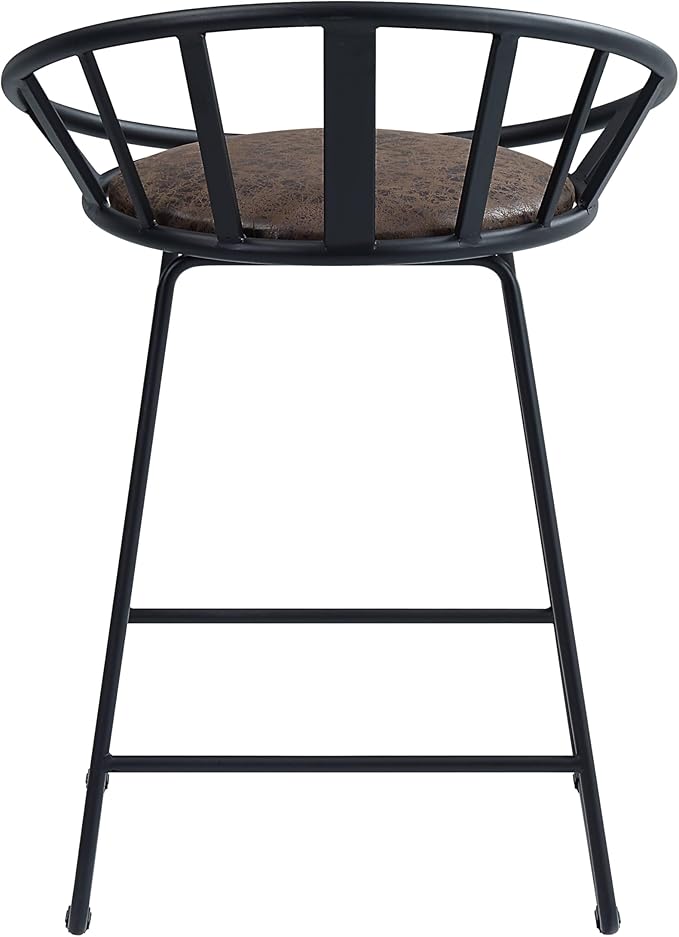 Brown & Black Counter Height Chairs for Kitchen Island, Two-Pack, Metal Sled Base & Faux Leather Upholstered Seats