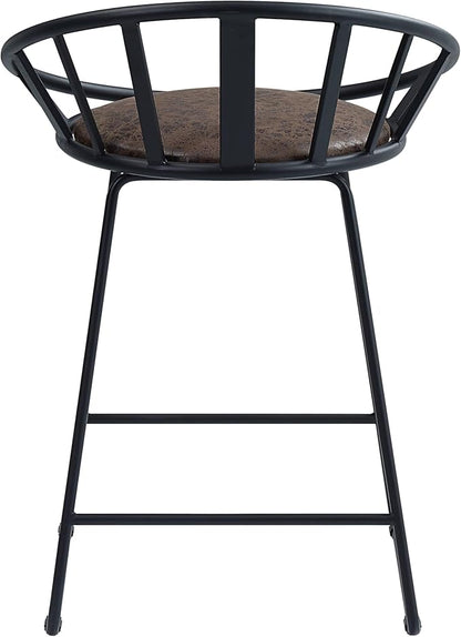 Brown & Black Counter Height Chairs for Kitchen Island, Two-Pack, Metal Sled Base & Faux Leather Upholstered Seats