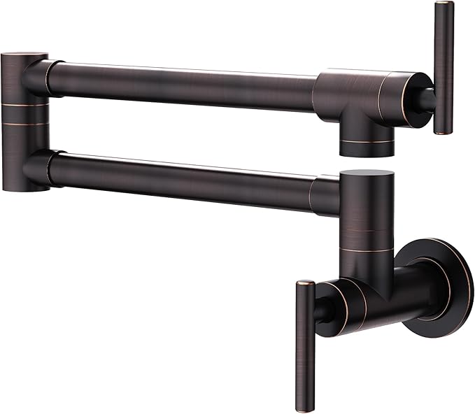 GIMILI Oil Rubbed Bronze Pot Filler Commercial Wall Mount Folding Double Joint Swing Arm Pot Filler Rotatable Wall Faucet
