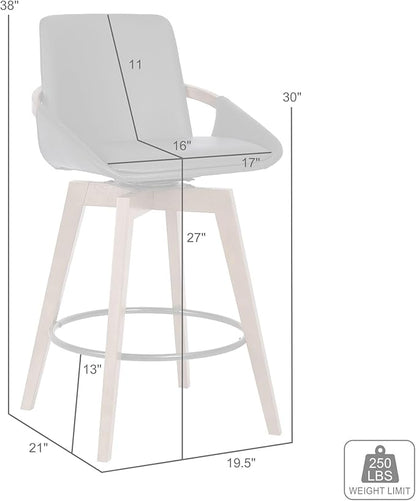 Armen Living Baylor Mid Century Modern Swivel Bar Stool for Kitchen Island Counter in Cream Faux Leather and Walnut Wood, 26" Seat Height
