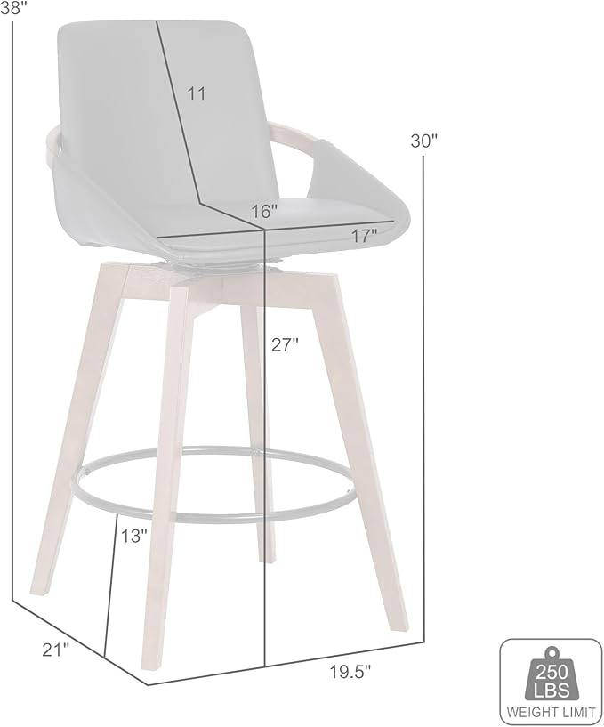 Armen Living Baylor Mid Century Modern Swivel Bar Stool for Kitchen Island Counter in Gray Faux Leather and Black Wood, 26" Seat Height