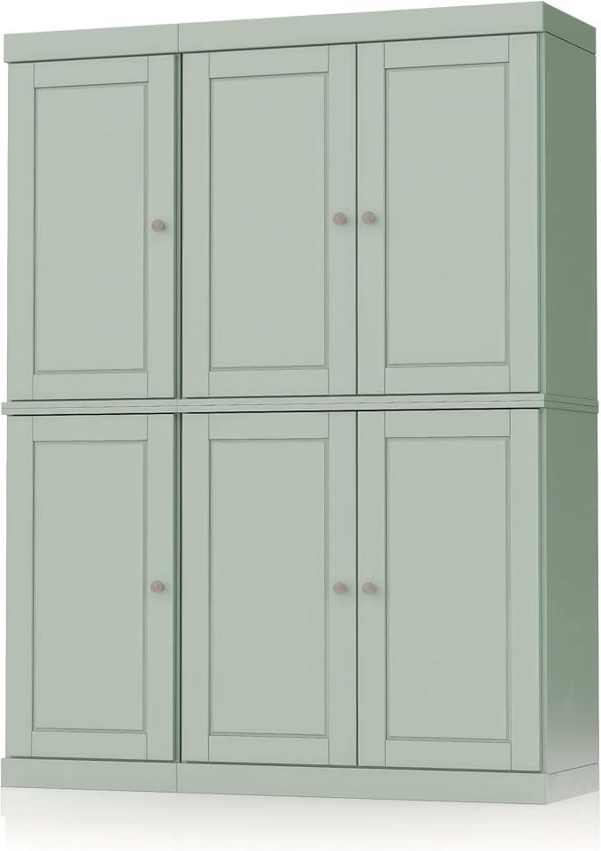 Palace Imports Solid Wood Kitchen Pantry Cabinet - 71.5" Tall x 48.5" Wide - Freestanding Storage Pantry w/ 2-Drawer Kit & Adjustable Shelves - Sage, Renewable Eco-Friendly 100% Wood, Made in Brazil
