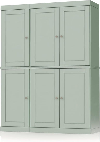 Palace Imports Solid Wood Kitchen Pantry Cabinet - 71.5" Tall x 48.5" Wide - Freestanding Storage Pantry w/ 2-Drawer Kit & Adjustable Shelves - Sage, Renewable Eco-Friendly 100% Wood, Made in Brazil