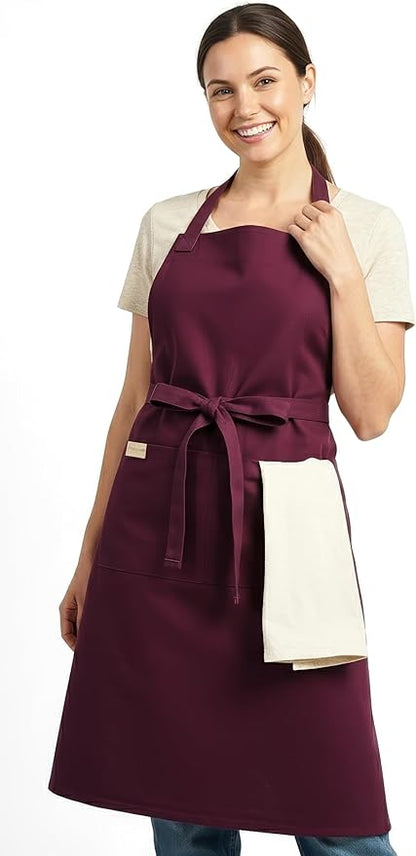 100% Cotton Kitchen Apron with 2 Pockets – Adjustable Chef Apron for Cooking Baking BBQ – Unisex Apron