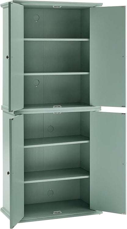 Crosley Furniture Holbrook Traditional Tall Kitchen Pantry, Laundry Room Cabinet, Bathroom Storage Cabinets, Distressed Seafoam Blue