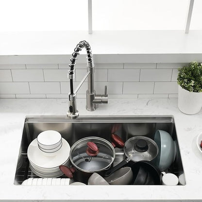 30 Inch Undermount Kitchen Sink Workstation - SZBAQTM 30x18 Inch Undermount Sink Stainless Steel Single Bowl 10'' Deep Handmade Kitchen sink with Cutting Board& Strainer