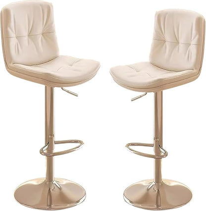 Set of 2 PU Leather Counter Height Adjustable s with Back and Sliver Legs, Kitchen Island Stools for, Dining Room,Beige-Sitting Height 6181cm