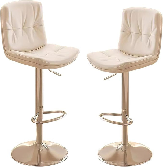 Set of 2 PU Leather Counter Height Adjustable s with Back and Sliver Legs, Kitchen Island Stools for, Dining Room,Beige-Sitting Height 6181cm