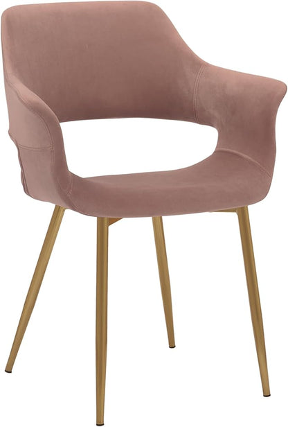 Armen Living Gigi Pink Velvet Dining Room Chair with Gold Metal Legs - Set of 2