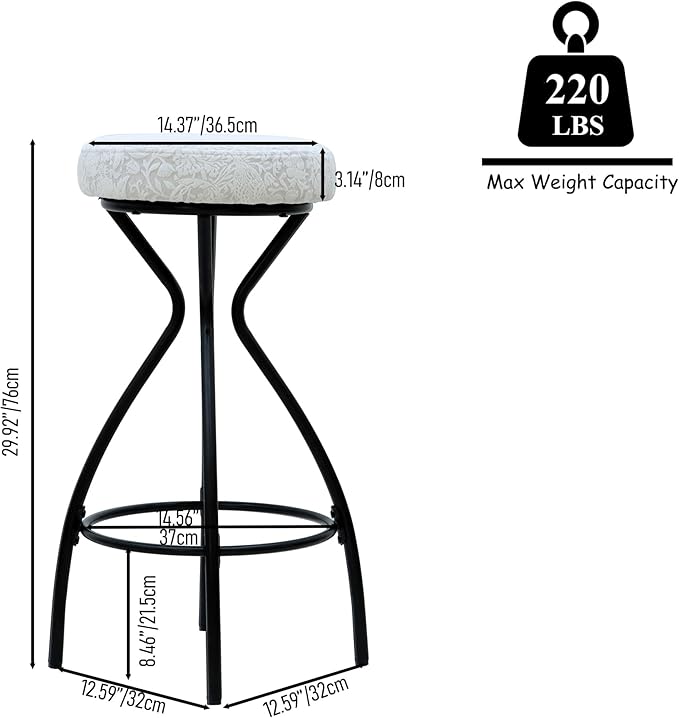 Modern Backless Bar Stools Set of 2 Round Upholstered Counter Stools for Kitchen Island Velvet Dining Chairs