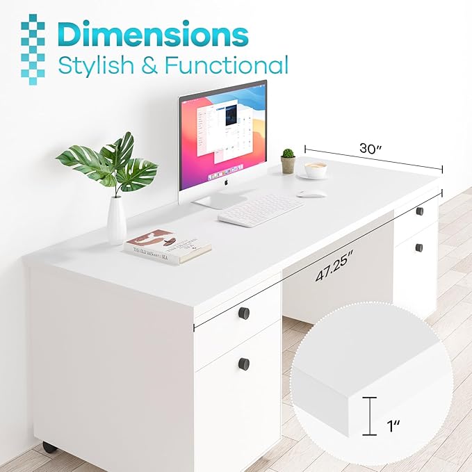 Kaboon 48x30 inches Tabletop, Solid One-Piece Desktop for Sit Stand Desk, Double Desks, L Desk DIY,Wood Countertop Home or Commercial Use,1 inch Thick, White, 30" D x 47.25" W
