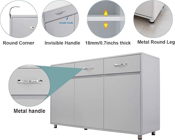 RASOO Buffet Kitchen Cabinet Storage Sideboard Cabinet Cupboard Sideboard Buffet Kitchen Room (Grey-3 Doors and 3 Drawers)