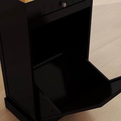 Ball & Cast Tilt-Out Trash Cabinet With One Drawer - Multifunctional White Hidden Garbage Can for Kitchen, Bathroom and Living Room - Wooden, Black