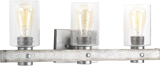 Progress Lighting Gulliver Collection 3-Light Clear Seeded Glass Coastal Bath Vanity Light Galvanized