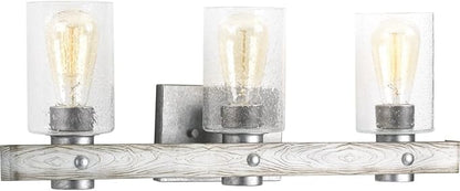 Progress Lighting Gulliver Collection 3-Light Clear Seeded Glass Coastal Bath Vanity Light Galvanized