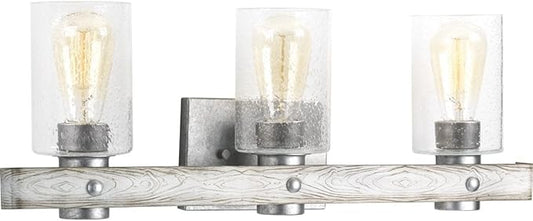 Progress Lighting Gulliver Collection 3-Light Clear Seeded Glass Coastal Bath Vanity Light Galvanized