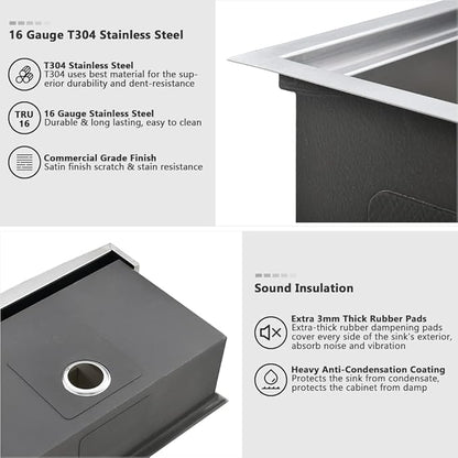33 Inch Stainless Steel Farmhouse Sink-VASOYO 33x22 Apron Front Farm Sink Stainless Steel Farmhouse Kitchen Sinks Workstation 16 Gauge Single Bowl Deep Kitchen Sinks Undermount with Cutting Board