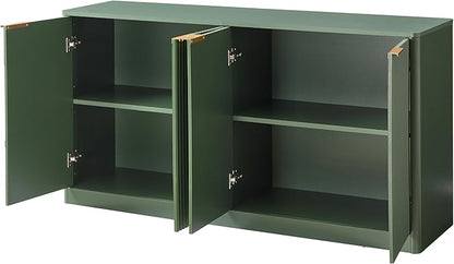 Ball & Cast 59" Modern Fluted Sideboard Buffet Cabinet with Storage,Curved Design Kitchen Coffee Bar Cabinet with 4 Doors & Shelves,Wood Credenza Cabinets Media Console for Living Room,Green