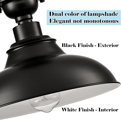 SAMTEEN 12-Inch Farmhouse Semi Flush Mount Ceiling Light Black 1-Light Industrial Barn Ceiling Light Matte Black Hallway Light Fixtures Ceiling for Bedroom Kitchen Foyer Loft