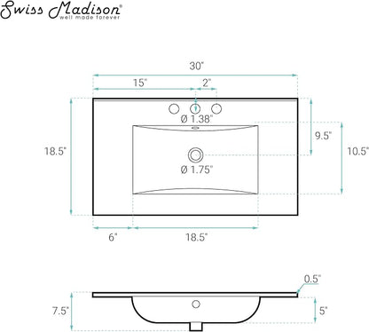 30" 3-Hole Centerset Vanity Sink Top in Matte Black