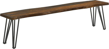 Hairpin Leg Bench Grey Sheesham Live Edge Wood Dining Bench for Kitchen Island and Entryway Seating Furniture