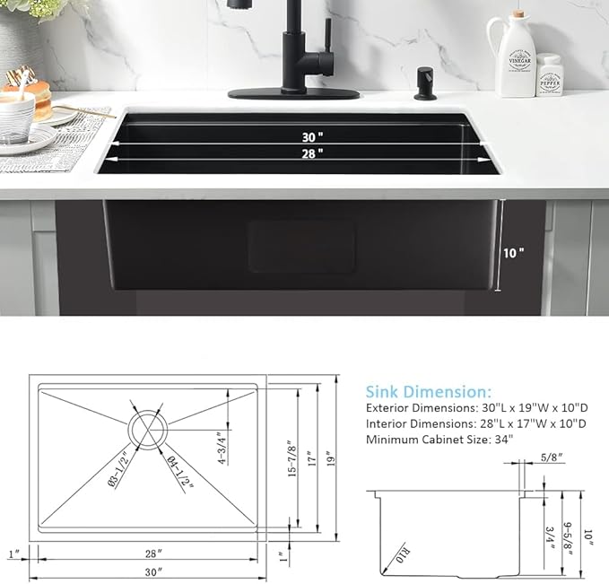 30 Inch Undermount Kitchen Sink Black-Bokaiya 30x19 Black Stainless Steel Undermount Workstation Sink 16 Gauge 10 Inch Deep Single Bowl Kitchen Sink with Cutting Board& Drainer