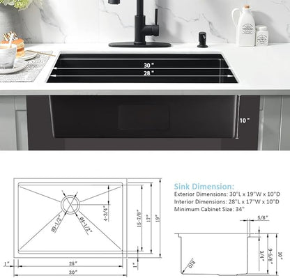 30 Inch Undermount Kitchen Sink Black-Bokaiya 30x19 Black Stainless Steel Undermount Workstation Sink 16 Gauge 10 Inch Deep Single Bowl Kitchen Sink with Cutting Board& Drainer