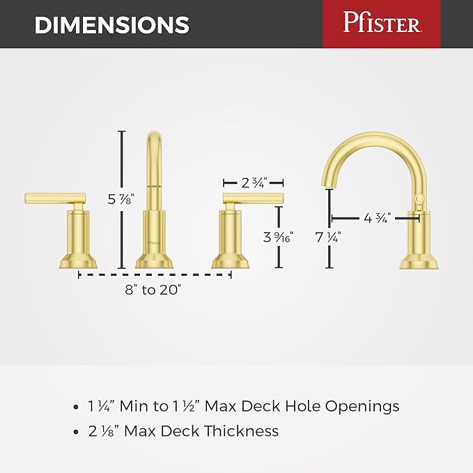 Pfister Capistrano Brushed Gold Bathroom Sink Faucet 8 in Widespread 3 Hole 2 Handle NSF Certified Push & Seal Drain TiteSeal Mounting Technology Vanity Faucet LF049CSOBG