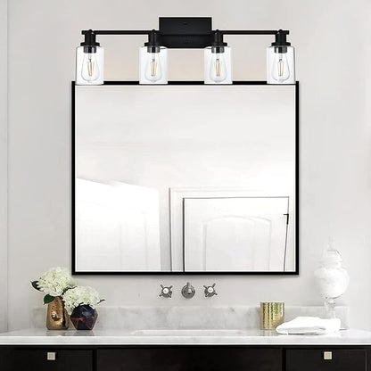 MELUCEE 4 Light Track Lighting Kit 28.7 Inch Bathroom Light Fixtures Matte Black Ceiling Spotlight Fixture for Hallway Foyer Bath Storage, Clear Glass Shade