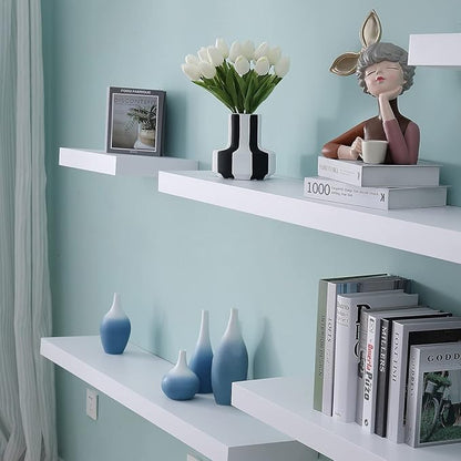 WELLAND Mission Floating Shelf, Wall Mount Shelving, Wood Modern Display Shelves, Bookshelves,for Living Room Kitchen, Approx 60-inch Length by 2-inch High, White