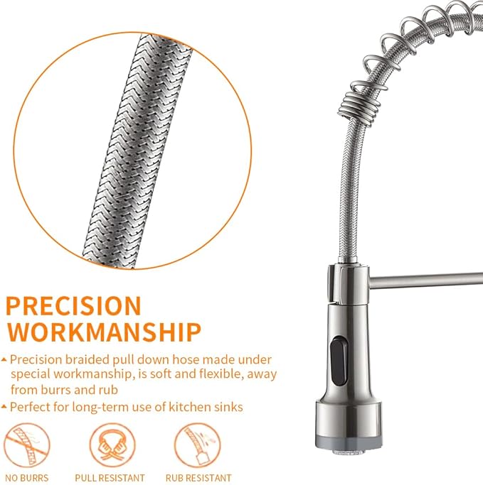 LED Light Kitchen Faucet with Pull Down Sprayer Sus304 Stainless Steel Industrial Single Handle Faucet for Farmhouse Camper Laundry Utility Rv Wet Bar Sinks Brushed Nickel 9003SN