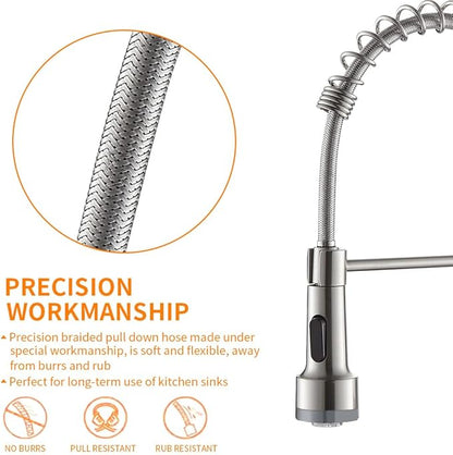 LED Light Kitchen Faucet with Pull Down Sprayer Sus304 Stainless Steel Industrial Single Handle Faucet for Farmhouse Camper Laundry Utility Rv Wet Bar Sinks Brushed Nickel 9003SN