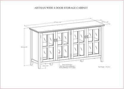 SIMPLIHOME Artisan SOLID WOOD 66 Inch Wide Contemporary Wide 4 Door Storage Cabinet in Russet Brown, For the Living Room, Entryway and Family Room
