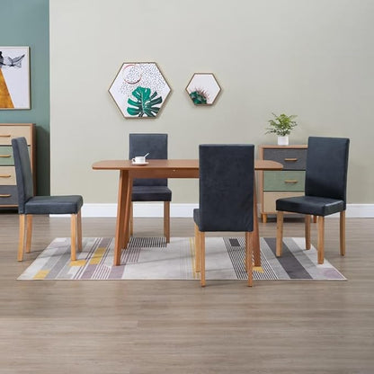 4 Pack Gray Faux Suede Dining Chairs with Wood Frame Modern Design for Kitchen Dining Room and Living Room