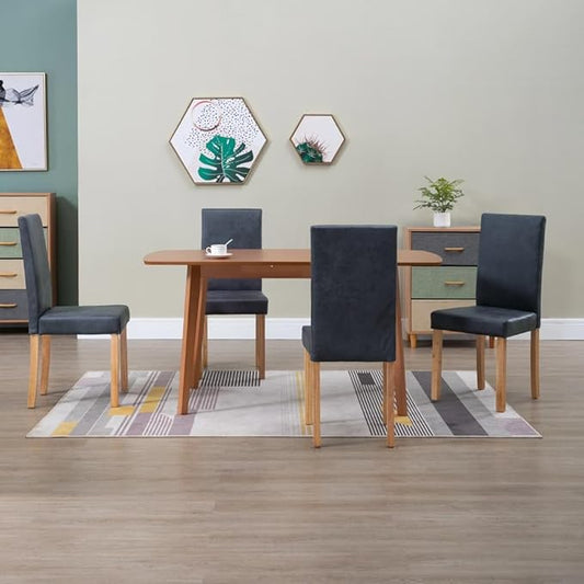 4 Pack Gray Faux Suede Dining Chairs with Wood Frame Modern Design for Kitchen Dining Room and Living Room