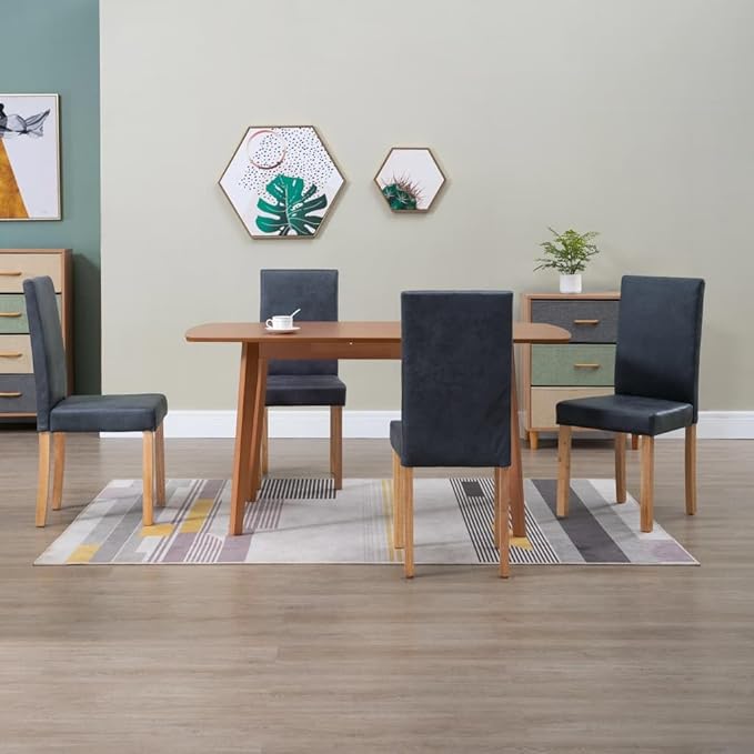 4-Piece Gray Faux Suede Dining Chairs with Wooden Legs Modern Kitchen and Dining Room Furniture Set for Farmhouse Home Decor